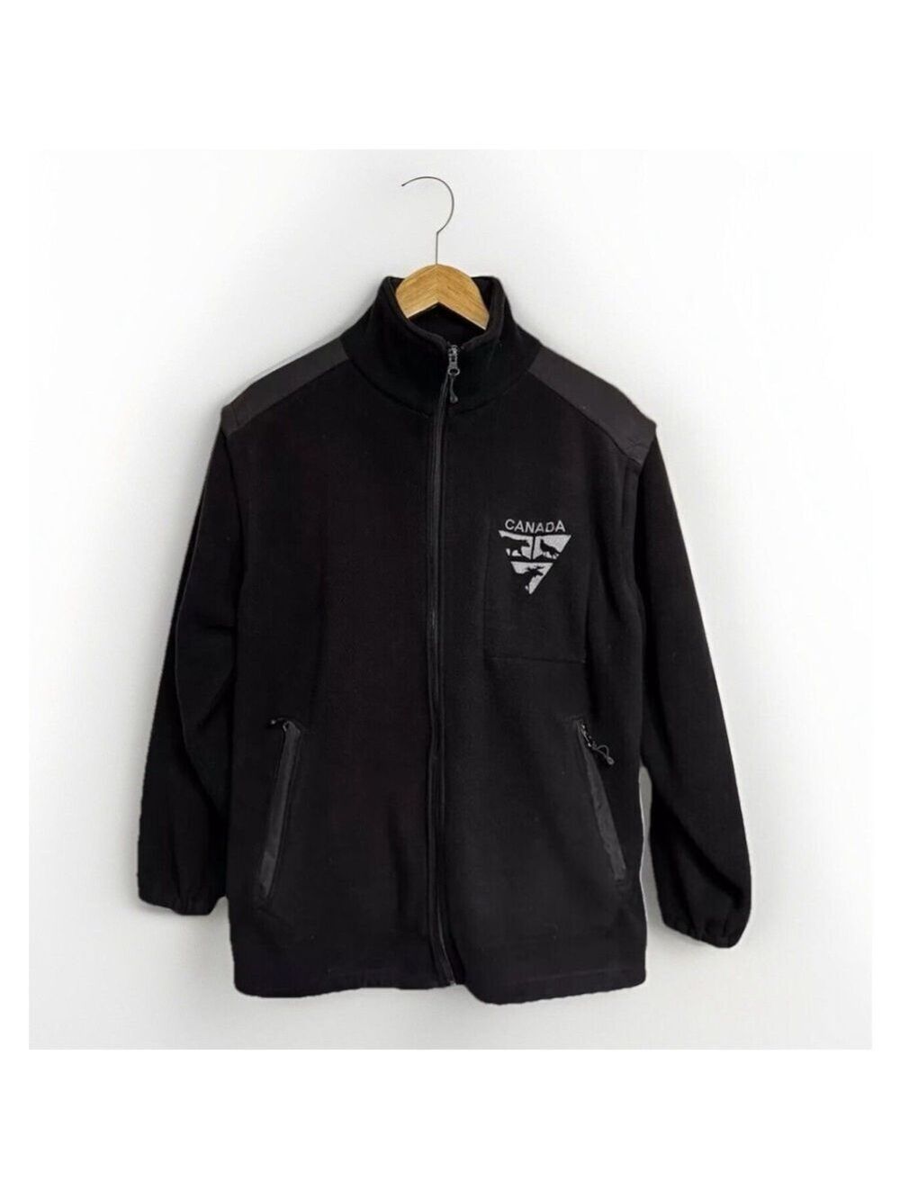 Vintage Northern Souvenirs Fleece Jacket W/ Zip Off Sleeves Black Unisex Canada